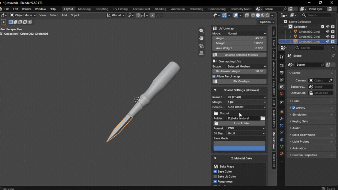 MatricX Bake — bake settings turning raw shader nodes into clean bake maps