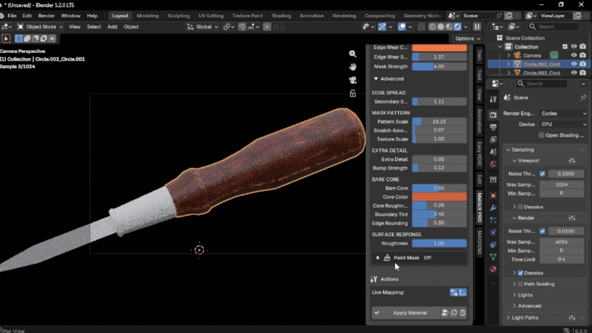 MatricX PRO paint mask workflow in Vertex Paint mode