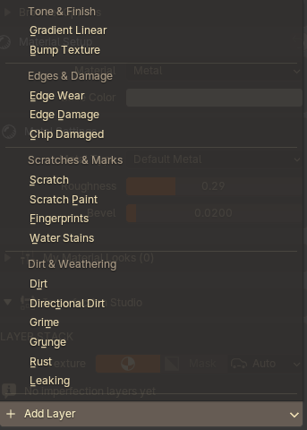 Imperfection types menu